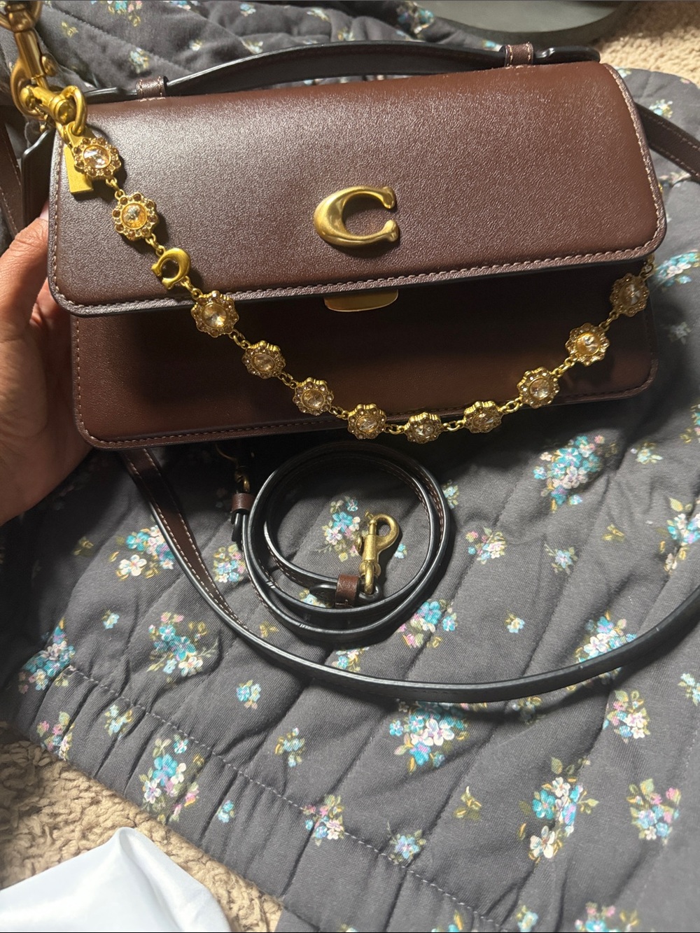Coach Chocolate Brown juno Leather Crossbody with Gold 'C' Logo